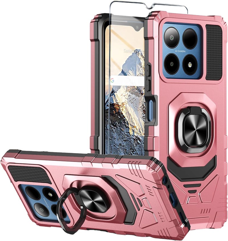 Mocotto for Boost Summit 5G Phone Case with Tempered Glass Screen Protector,Military Grade Heavy Duty Shockproof Protective Cover,with Ring Kickstand (Boost Summit 5G,Rose Gold) - Image 1
